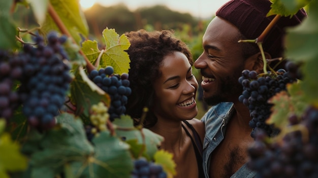 Cinematic style couple in vineyard