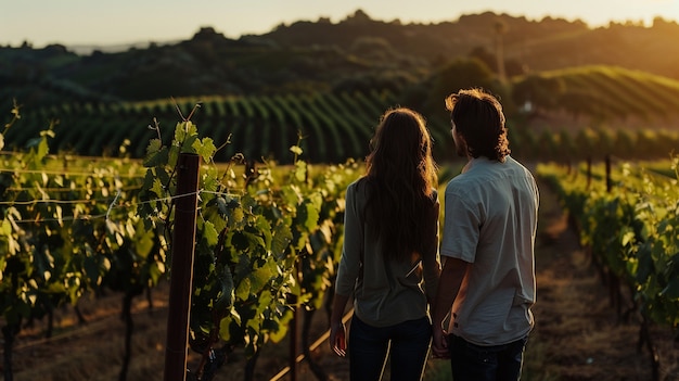 Free photo cinematic style couple in vineyard