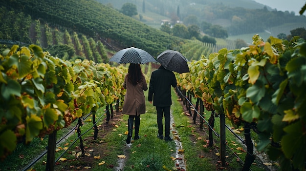 Cinematic style couple in vineyard