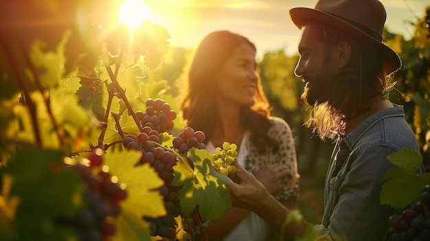 Free photo cinematic style couple in vineyard