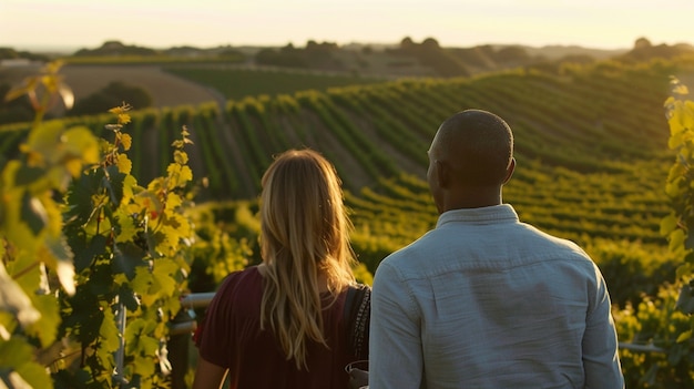 Free photo cinematic style couple in vineyard