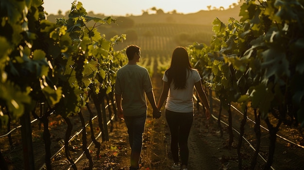 Free photo cinematic style couple in vineyard