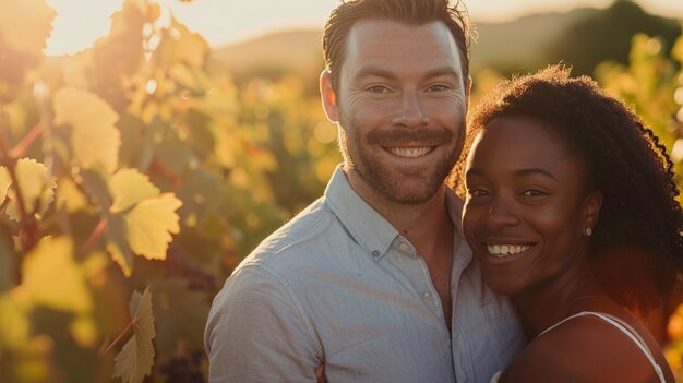 Cinematic style couple in vineyard