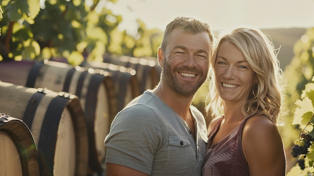 Cinematic style couple in vineyard