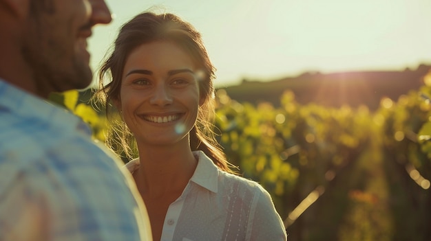 Free Photo cinematic style couple in vineyard