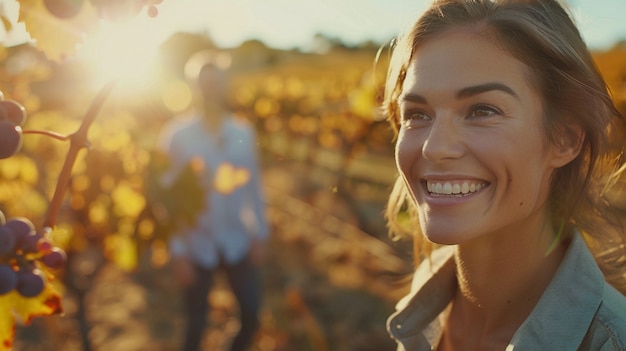 Cinematic style couple in vineyard