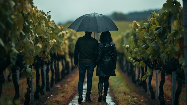 Cinematic style couple in vineyard