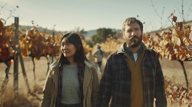 Cinematic style couple in vineyard