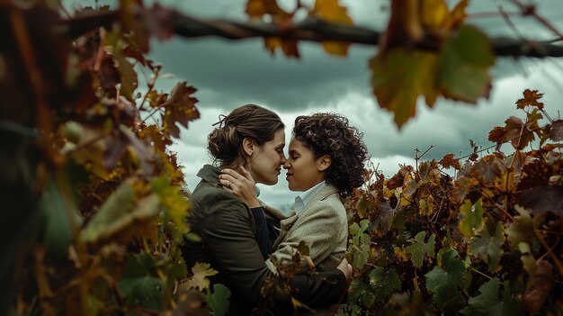 Cinematic style couple in vineyard