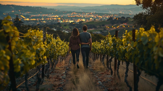 Cinematic style couple in vineyard