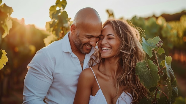 Cinematic style couple in vineyard