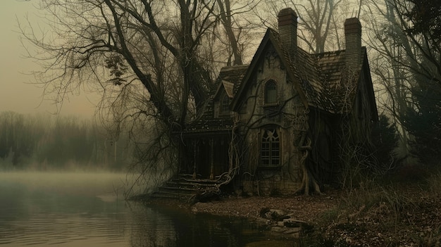 Free Photo cinematic style view of haunted house with spooky aesthetic