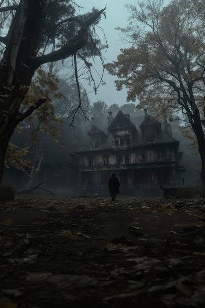 Free photo cinematic style view of haunted house with spooky aesthetic