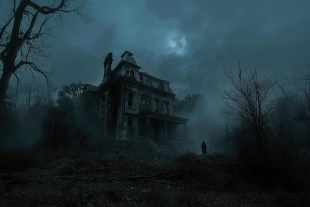 Free Photo cinematic style view of haunted house with spooky aesthetic