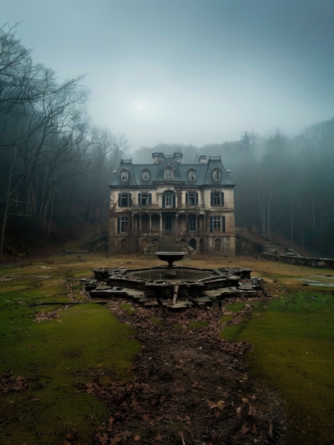 Free Photo cinematic style view of haunted house with spooky aesthetic