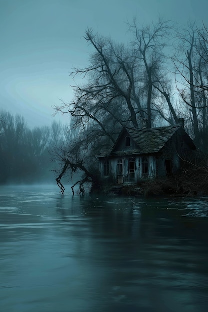 Free photo cinematic style view of haunted house with spooky aesthetic