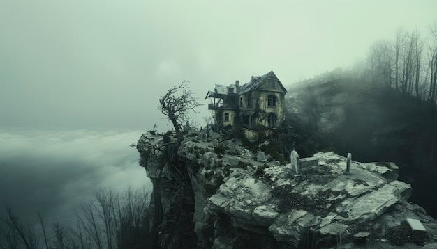 Free photo cinematic style view of haunted house with spooky aesthetic