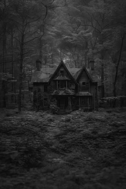 Cinematic style view of haunted house with spooky aesthetic