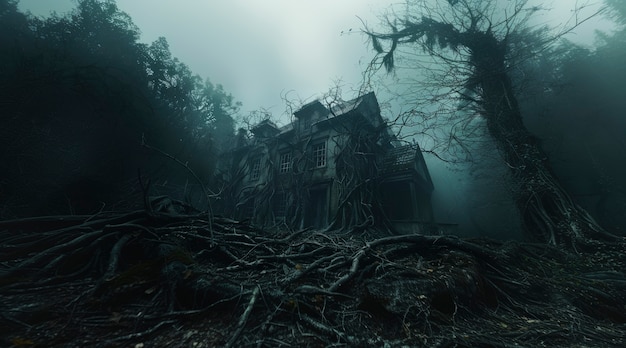 Free photo cinematic style view of haunted house with spooky aesthetic