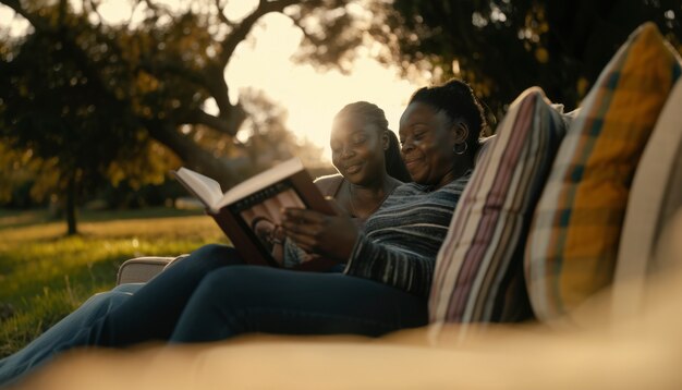 Cinematic style view of parent and child spending time together