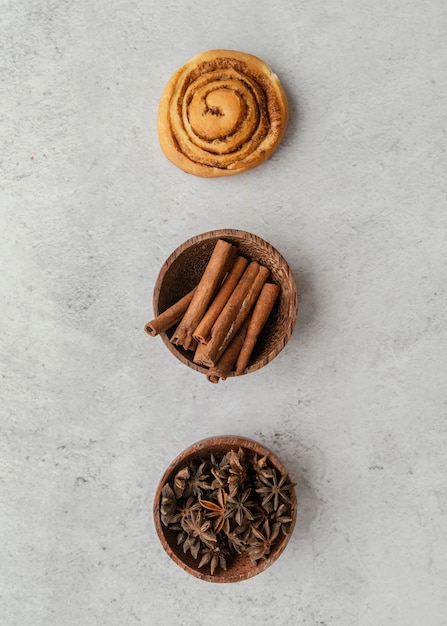 Free Photo cinnamon roll, sticks and spices