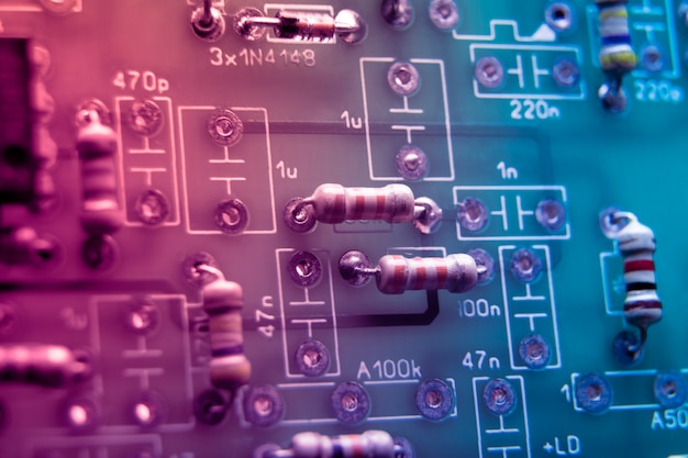 Free photo circuit board close-up with different components