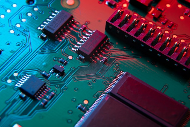 Circuit board close-up with different components