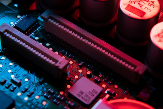 Circuit board close-up with different components