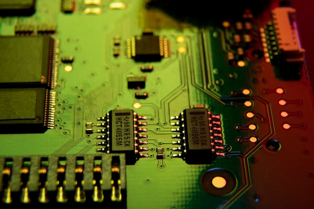 Circuit board close-up with different components