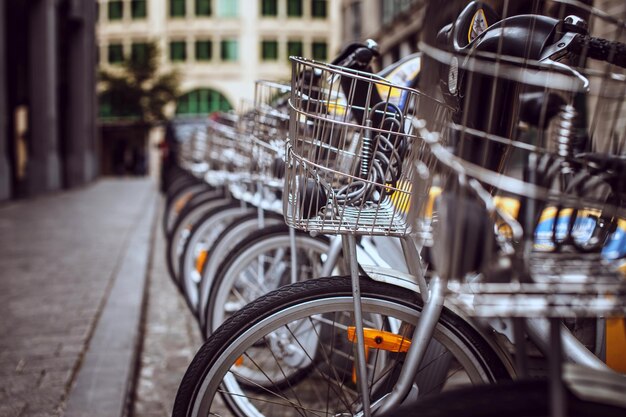 City bicycles on street parking.