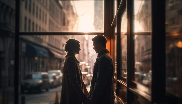 City couple walking embracing love and togetherness generated by AI