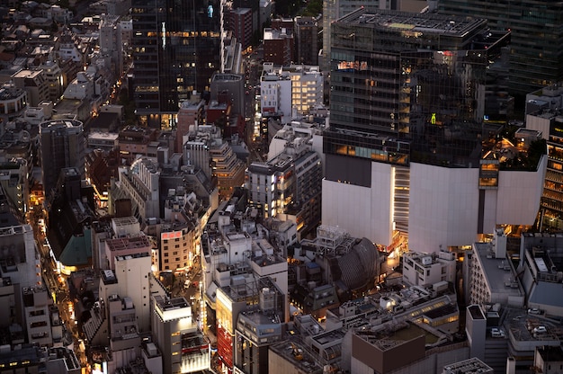 City landscape at nighttime high angle