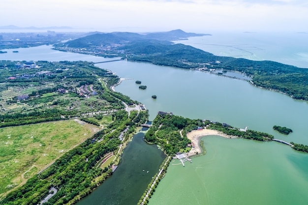 The city park with lake