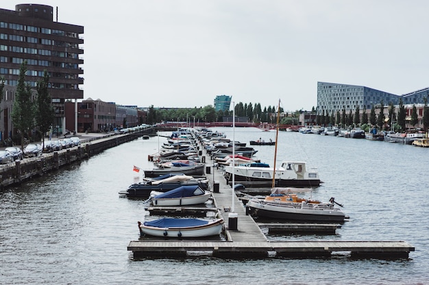 Free Photo city ​​port with yachts. amsterdam