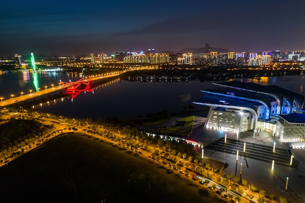 Free Photo city scenery and traffic flow in wuxi industrial park at night