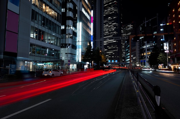 City sparkles of light on the streets at night