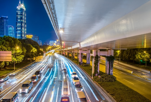 Free photo city view at night with traffic and trail light.