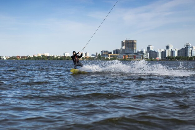 City wake park A man rides a wake