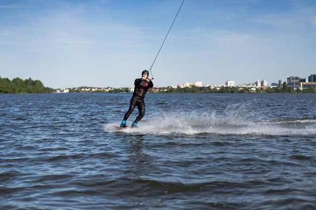 City wake park A man rides a wake