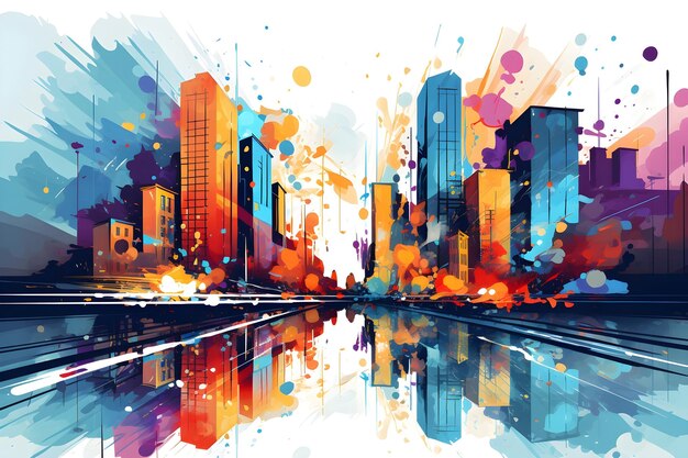 cityscape abstract watercolor illustration