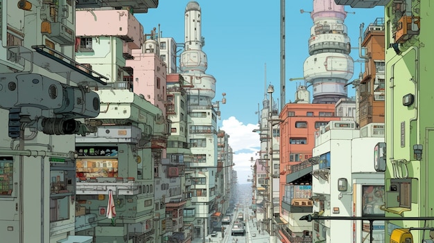 Cityscape of anime inspired urban area