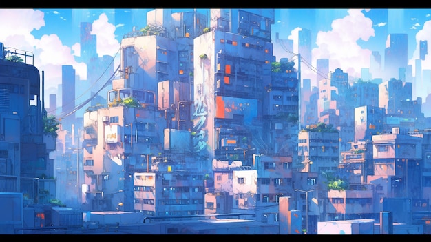 Cityscape of anime inspired urban area