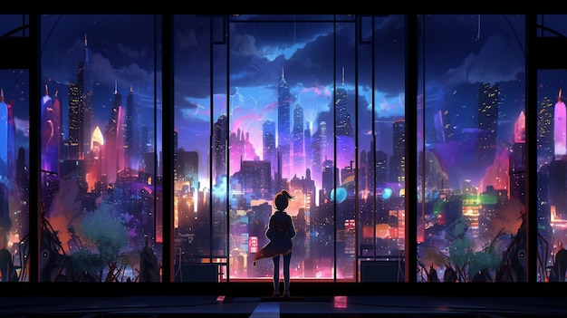 Free photo cityscape of anime inspired urban area