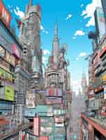 Free photo cityscape of anime inspired urban area