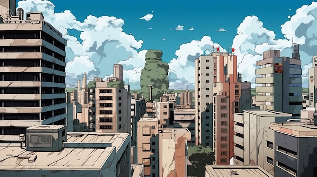 Cityscape of anime inspired urban area