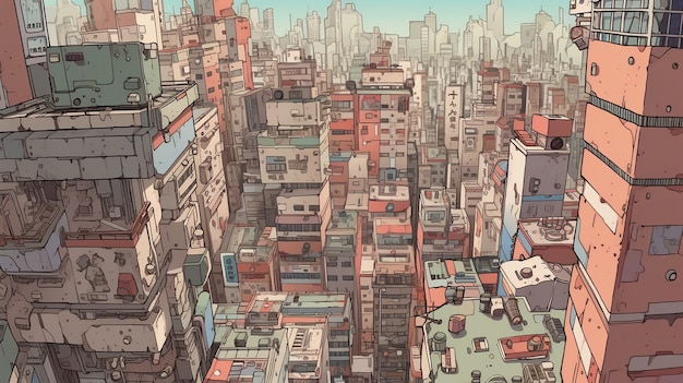 Free Photo cityscape of anime inspired urban area