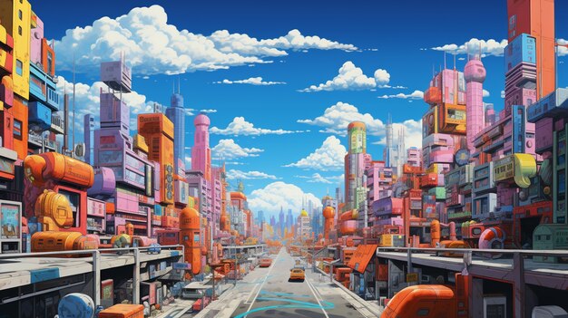 Cityscape of anime inspired urban area