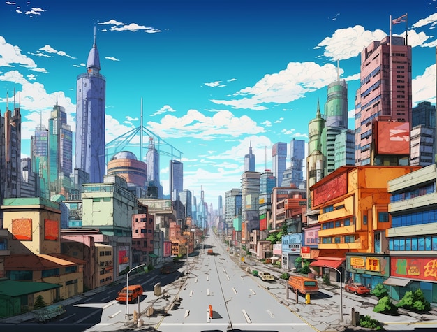 Free photo cityscape of anime inspired urban area