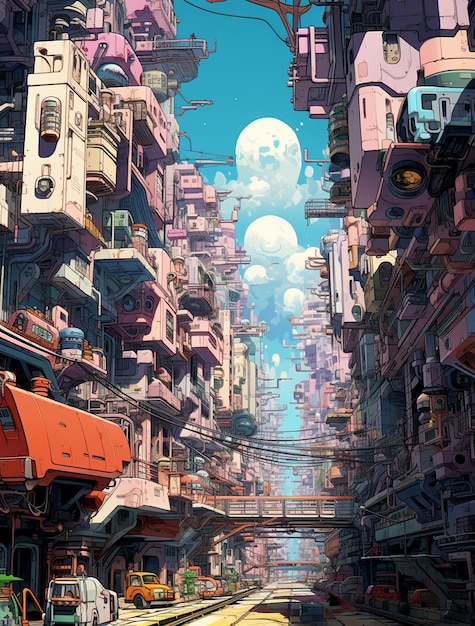 Free photo cityscape of anime inspired urban area