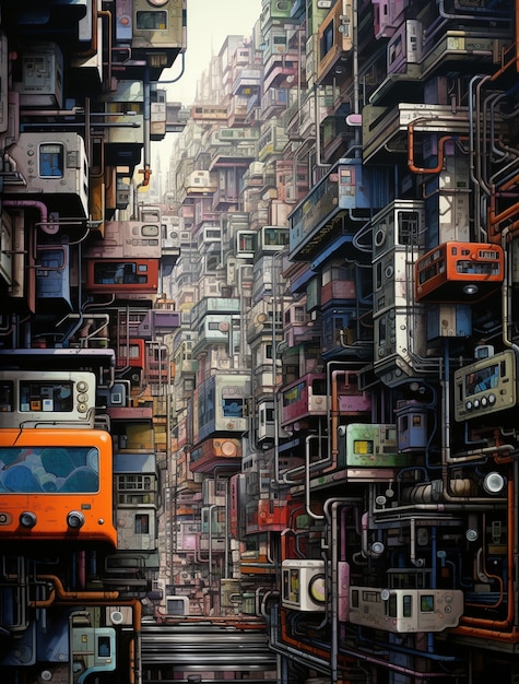 Cityscape of anime inspired urban area